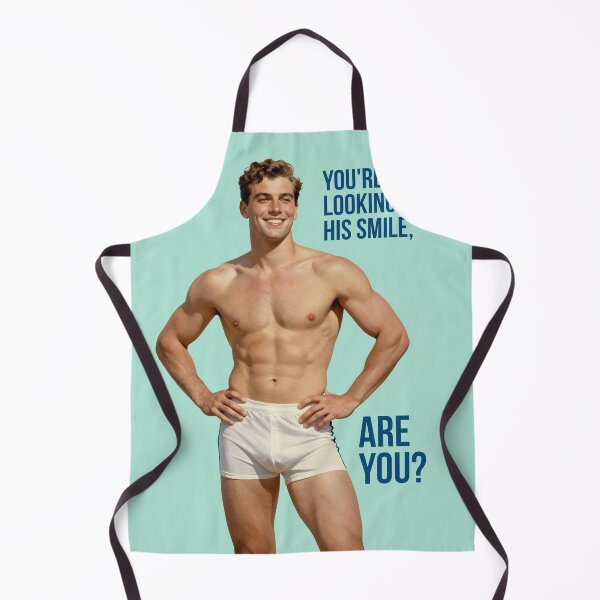 Item preview, Not Looking at His Smile - Cheeky Vintage-Style Muscular Male Pin-Up Art designed and sold by gayishdesign.