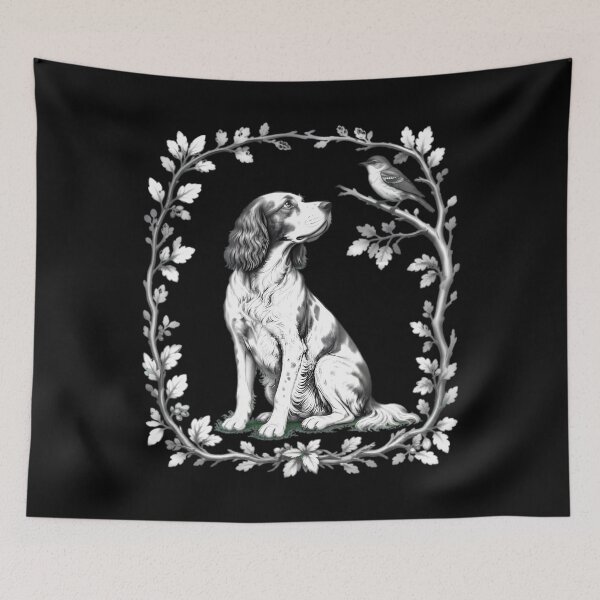 Item preview, Dog And Bird Framed By Leafy Vines designed and sold by Linework Studio.