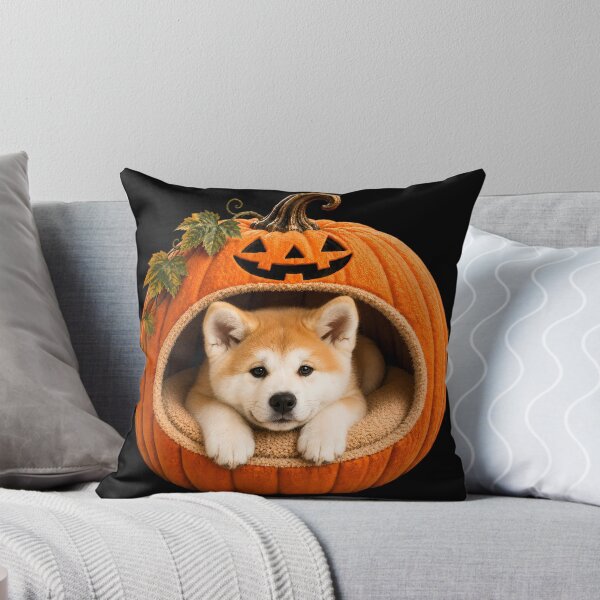 Item preview, Akita in Halloween Pumpkin Bed – Cute Japanese Dog Halloween Art designed and sold by ManJiangHong.