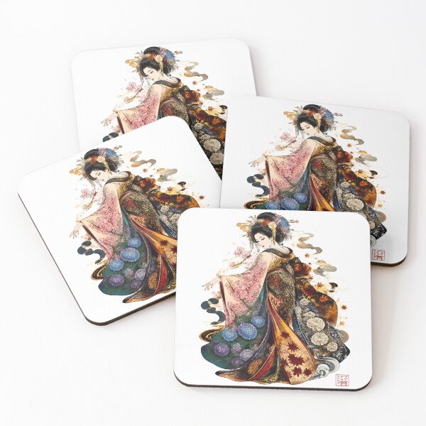 Item preview, Geisha of the Four Seasons – Japanese Floral Kimono Art designed and sold by kaxymax.