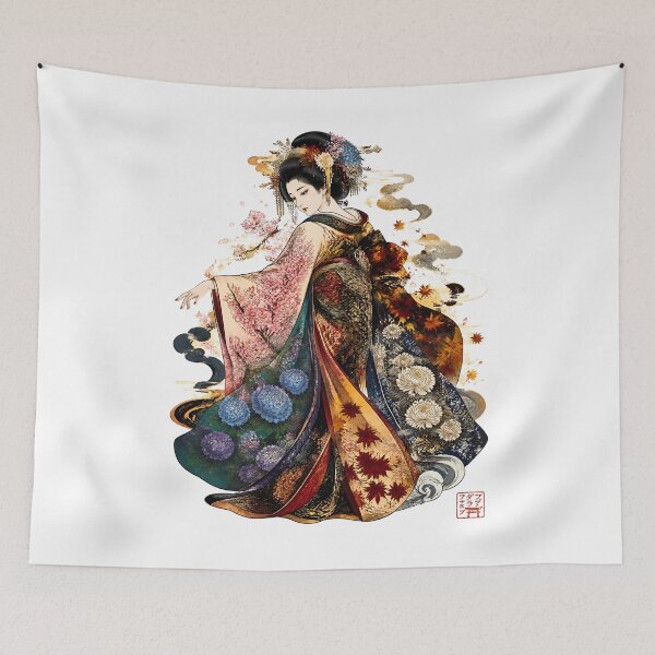 Item preview, Geisha of the Four Seasons – Japanese Floral Kimono Art designed and sold by kaxymax.