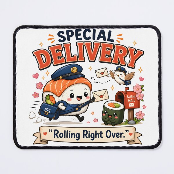 Item preview, Special Delivery Sushi Mailman – Rolling Right Over Cute Kawaii Food Pun designed and sold by Snackwear Apparel.