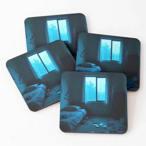 Item preview, Moody Blue Bedroom Window Photography Dark Aesthetic Interior Art Print designed and sold by mijaczeek.