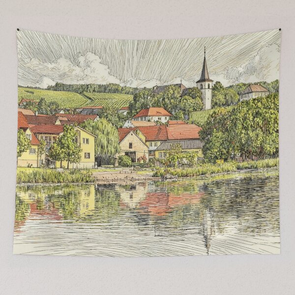 Item preview, Village on the Banks of the River Main designed and sold by sid1802.