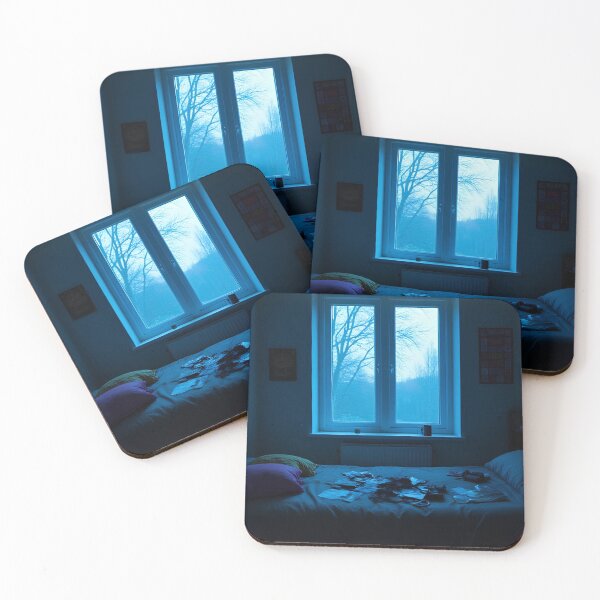 Item preview, Moody Blue Bedroom Window Photography Dark Aesthetic Interior Art Print designed and sold by mijaczeek.