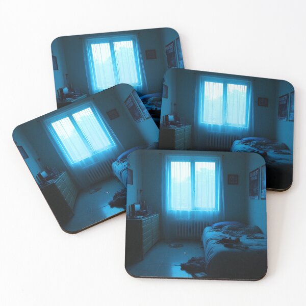 Item preview, Moody Blue Bedroom Window Photography Dark Aesthetic Interior Art Print designed and sold by mijaczeek.