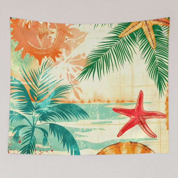Item preview, Vintage Summer Palm Leaves and Seashells Nostalgic Art  designed and sold by DEC02.