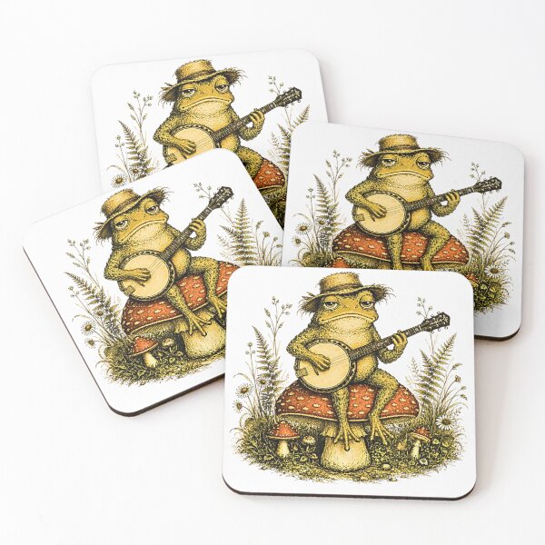 Item preview, Cottagecore Frog Playing Banjo Woodland Mushroom Vintage Animal designed and sold by Rahamkshop.