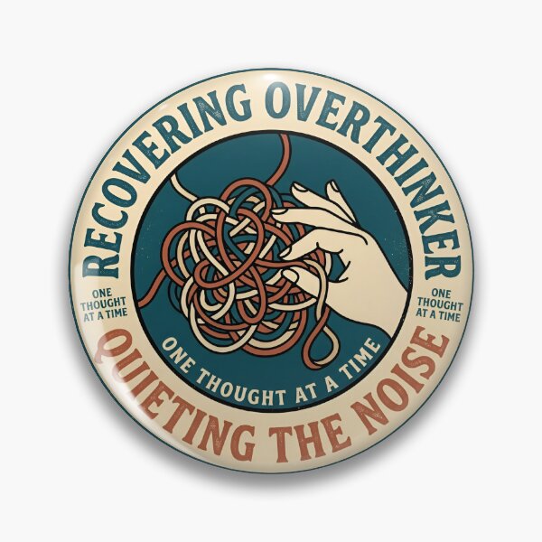 Item preview, Recovering Overthinker Quieting The Noise Retro Badge designed and sold by DuckOddity.