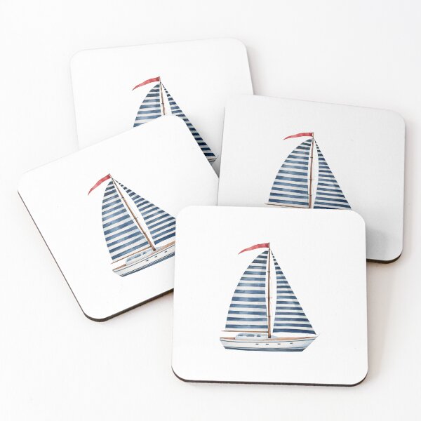 Item preview, Watercolor Sailboat Nautical Illustration – Blue and White Sailing Boat designed and sold by Ramona-Gliga.