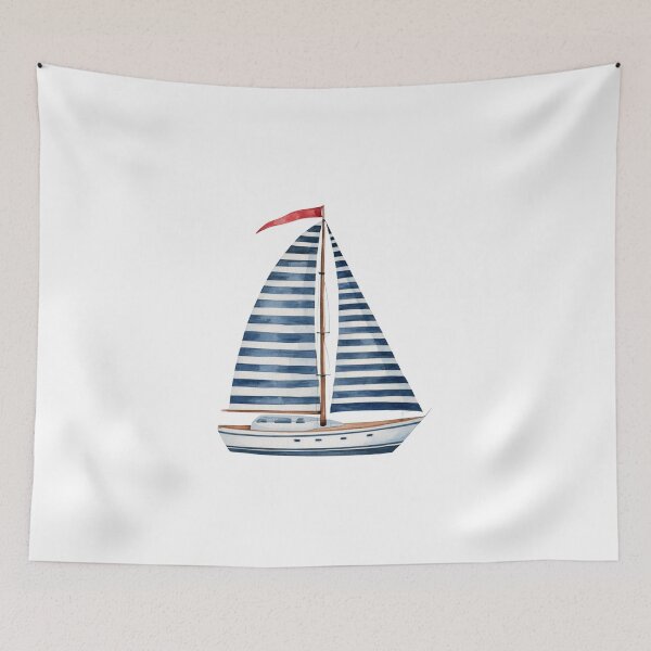Item preview, Watercolor Sailboat Nautical Illustration – Blue and White Sailing Boat designed and sold by Ramona-Gliga.