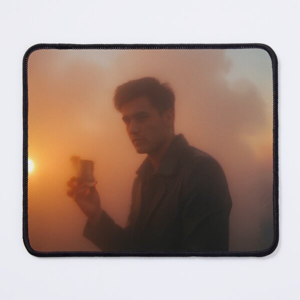 Item preview, Man Silhouette in Golden Hour Fog Sunset Cinematic Photography Print designed and sold by mijaczeek.