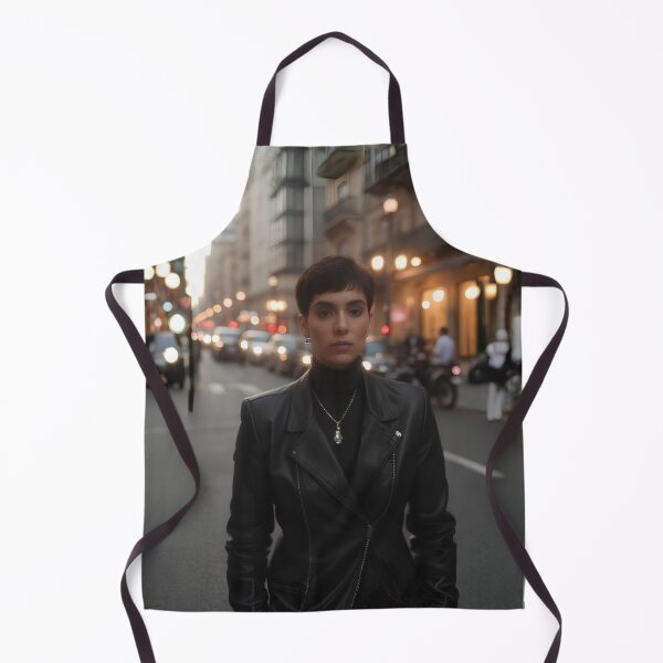 Item preview, Woman in Leather Jacket Urban Street Portrait Cinematic City Photography designed and sold by mijaczeek.