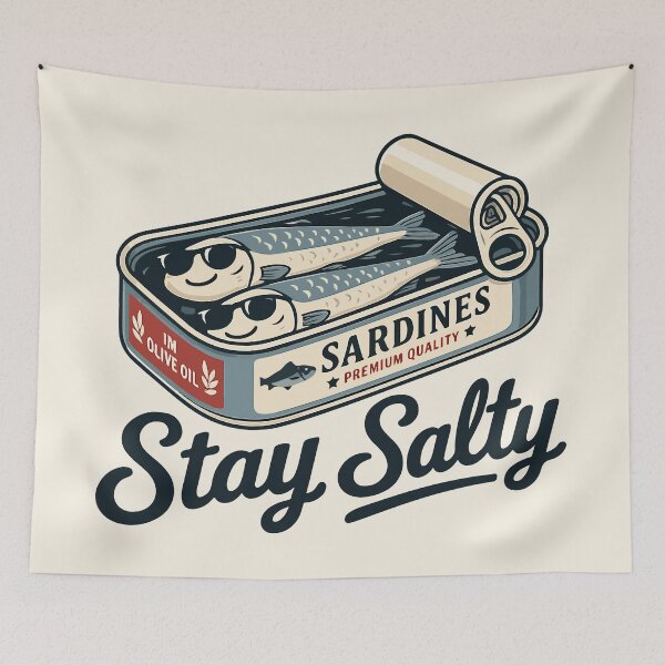 Item preview, Stay Salty Sardines Vintage Tin - Retro Canned Fish Food Pun  designed and sold by Skryp-art.