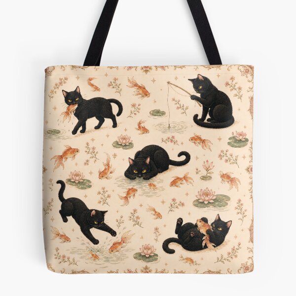 Item preview, Goldfish Cat Scarf, Black Cat Fishing Pattern designed and sold by VelvetClawStudio.