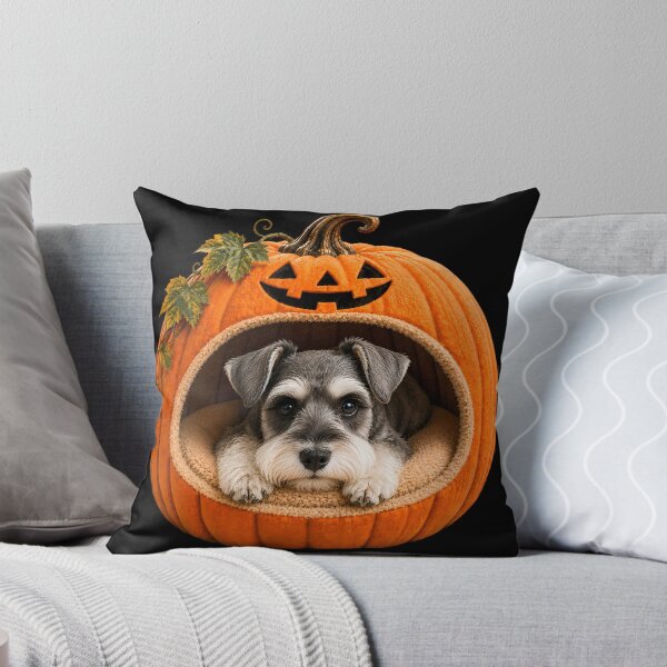 Item preview, Miniature Schnauzer Halloween Pumpkin Dog – Cute Schnauzer in Jack O Lantern Bed designed and sold by ManJiangHong.