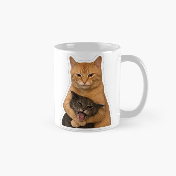 Item preview, Funny Orange Cat Hugging Screaming Gray Cat Sticker | Reluctant Cat Hug Meme Vinyl Decal for Laptop Water Bottle designed and sold by CosmoMerchStore.