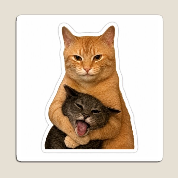 Item preview, Divertida pegatina de gato naranja abrazando a un gato gris gritando | Vinilo adhesivo con meme de abrazo de gato reacio para portátil o botella de agua designed and sold by CosmoMerchStore.