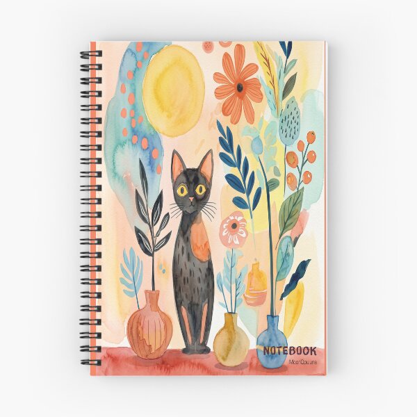 Item preview, Watercolor Black Cat in Botanical Garden Bloom & Note - Terracotta designed and sold by MoonOpuluna.