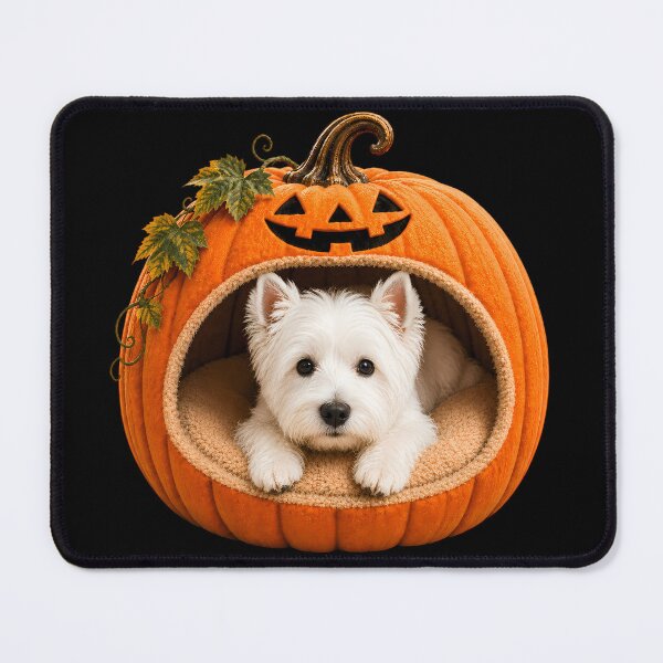 Item preview, West Highland White Terrier Halloween Pumpkin Dog – Cute Westie in Jack O Lantern Bed designed and sold by ManJiangHong.