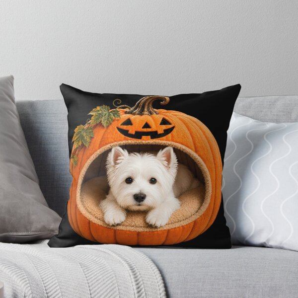 Item preview, West Highland White Terrier Halloween Pumpkin Dog – Cute Westie in Jack O Lantern Bed designed and sold by ManJiangHong.