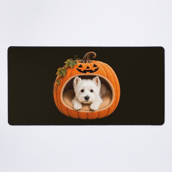 Item preview, West Highland White Terrier Halloween Pumpkin Dog – Cute Westie in Jack O Lantern Bed designed and sold by ManJiangHong.