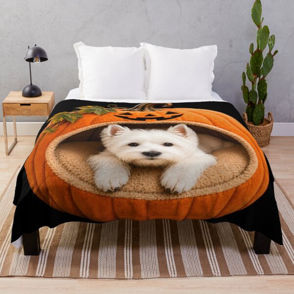 Item preview, West Highland White Terrier Halloween Pumpkin Dog – Cute Westie in Jack O Lantern Bed designed and sold by ManJiangHong.