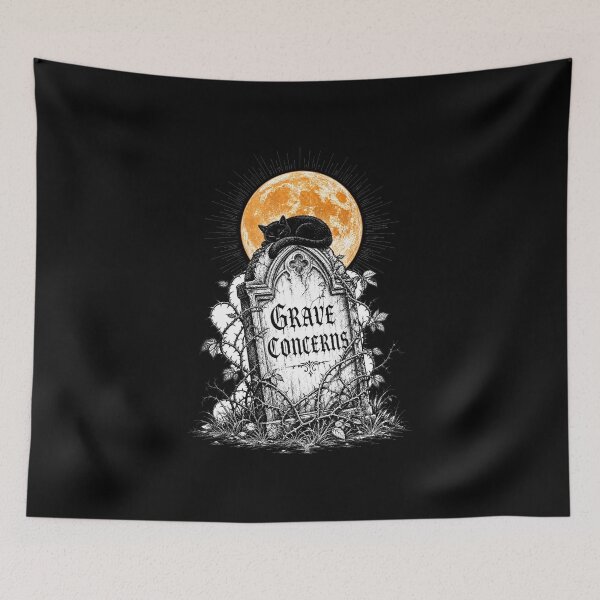 Item preview, Grave Concerns — Black Cat Tombstone Gothic Halloween Shirt designed and sold by Uglyandcute.