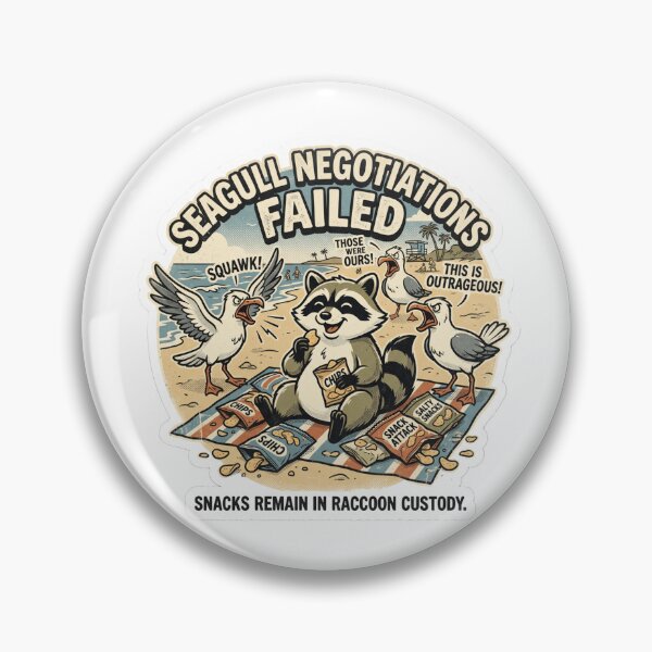 Item preview, Seagull Negotiations Failed | Funny Raccoon Snack Heist Beach Art designed and sold by DmaarGroup.