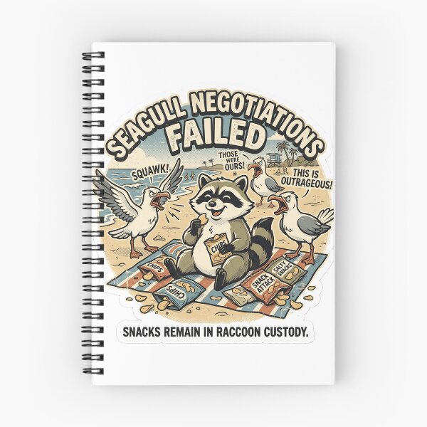 Item preview, Seagull Negotiations Failed | Funny Raccoon Snack Heist Beach Art designed and sold by DmaarGroup.
