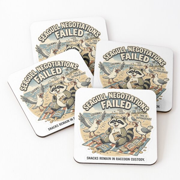 Item preview, Seagull Negotiations Failed | Funny Raccoon Snack Heist Beach Art designed and sold by DmaarGroup.