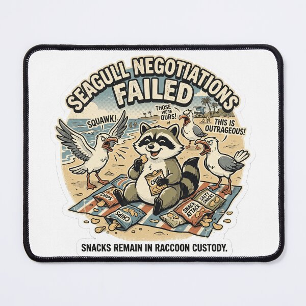 Item preview, Seagull Negotiations Failed | Funny Raccoon Snack Heist Beach Art designed and sold by DmaarGroup.