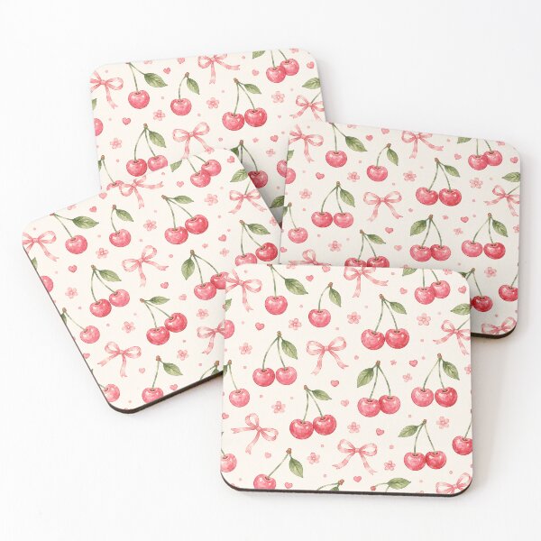 Item preview, Cherry Bow Garden | Cute Cherry & Pink Bow Watercolor Pattern designed and sold by Shruz.
