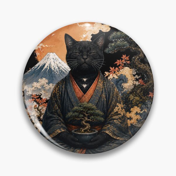 Item preview, Zen Black Cat Meditating with Bonsai Tree Japanese Art designed and sold by BlackCat Vibe.