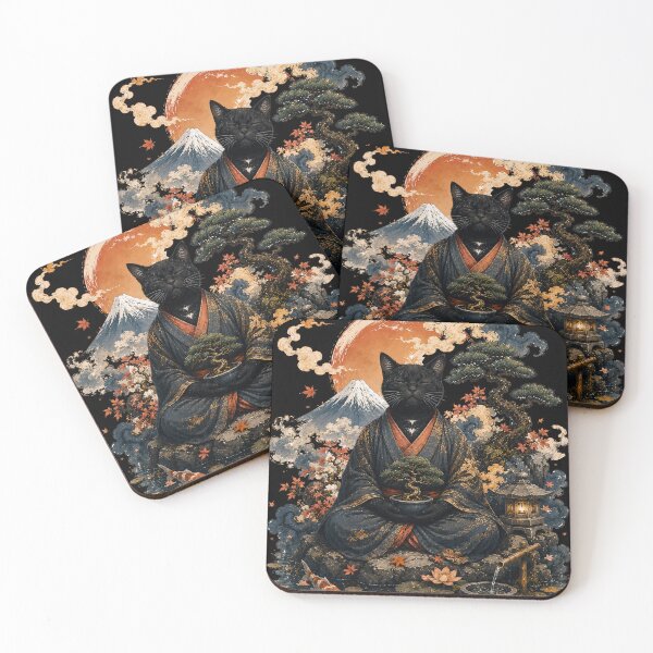 Item preview, Zen Black Cat Meditating with Bonsai Tree Japanese Art designed and sold by BlackCat Vibe.