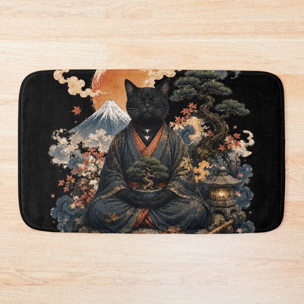 Item preview, Zen Black Cat Meditating with Bonsai Tree Japanese Art designed and sold by BlackCat Vibe.