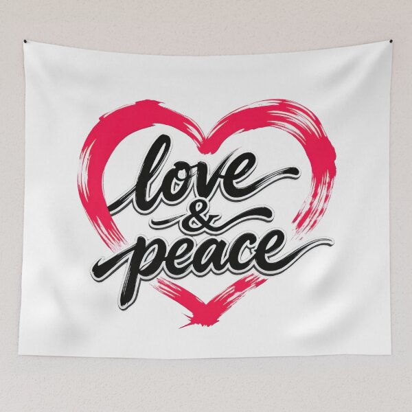 Item preview, Love and Peace Chinese Brush Calligraphy Heart Minimalist Typography Art designed and sold by DreamyTupelo.