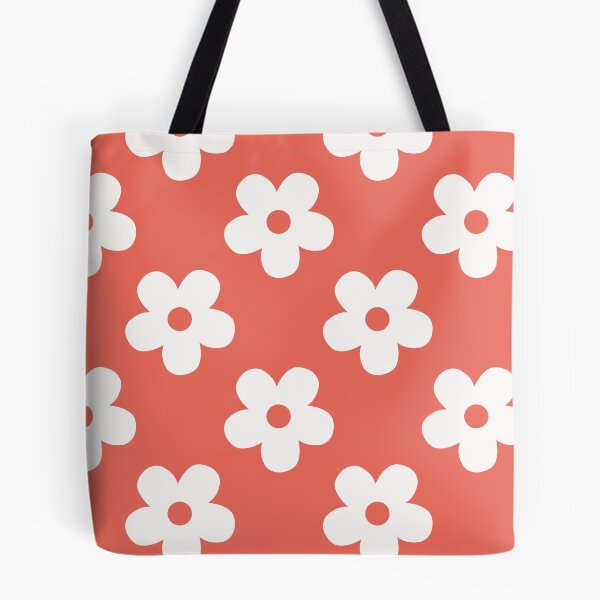 Item preview, Coral Red and White Retro Floral Pattern | Vintage Coral and White Flowers | Groovy Cottagecore Botanical Pattern | Preppy Vintage Daisies | Coral Orange and White Daisy Pattern designed and sold by VivaFy.