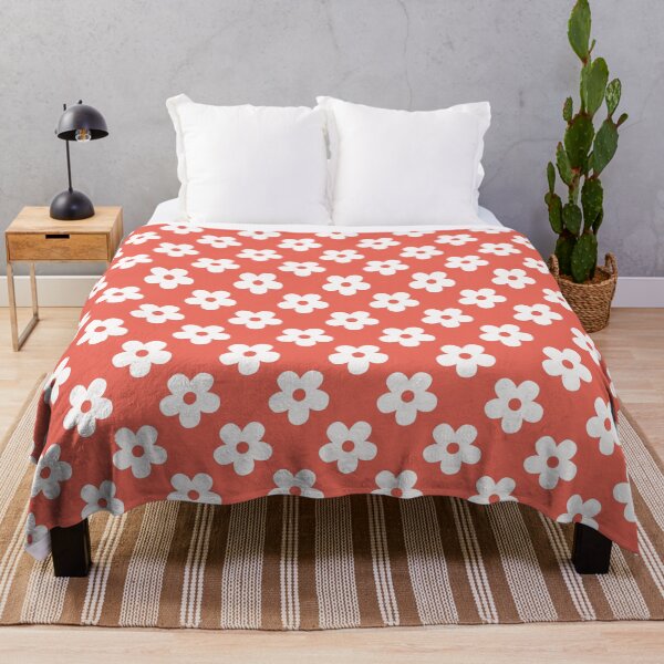 Item preview, Coral Red and White Retro Floral Pattern | Vintage Coral and White Flowers | Groovy Cottagecore Botanical Pattern | Preppy Vintage Daisies | Coral Orange and White Daisy Pattern designed and sold by VivaFy.