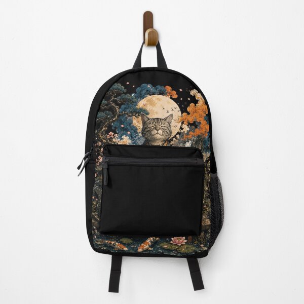 Item preview, Zen Tabby Cat Meditating with Tea Japanese Garden Art designed and sold by BlackCat Vibe.