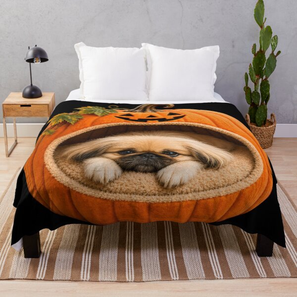 Item preview, Pekingese Halloween Pumpkin Dog – Cute Pekingese in Jack O Lantern Bed designed and sold by ManJiangHong.
