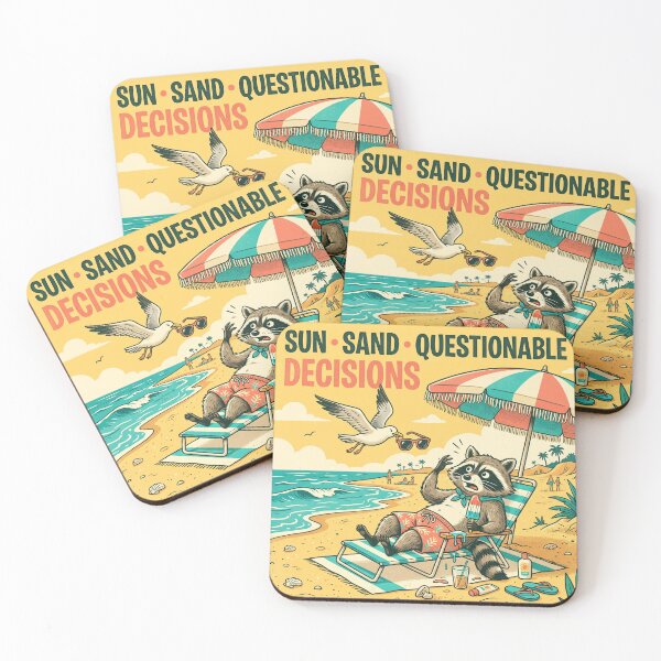 Item preview, Sun Sand Questionable Decisions | Funny Raccoon Beach Vacation Art designed and sold by DmaarGroup.