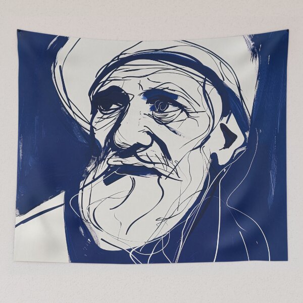 Item preview, Cypriot man, portrait - Blue Abstract Art designed and sold by shadow-bloom.