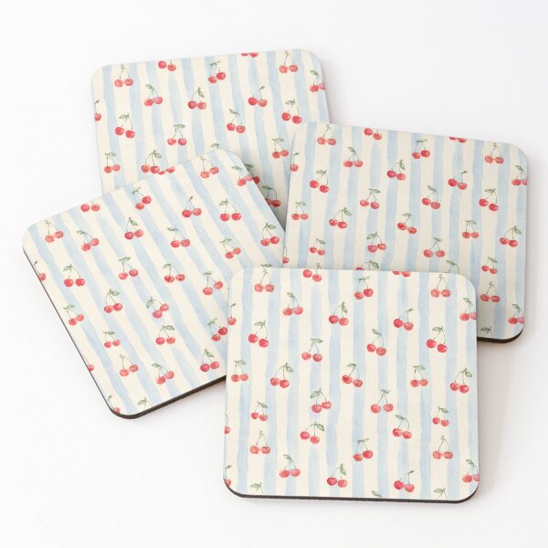 Item preview,  Cherries on Blue Stripes – Watercolor Summer Pattern designed and sold by The Chill Paw .