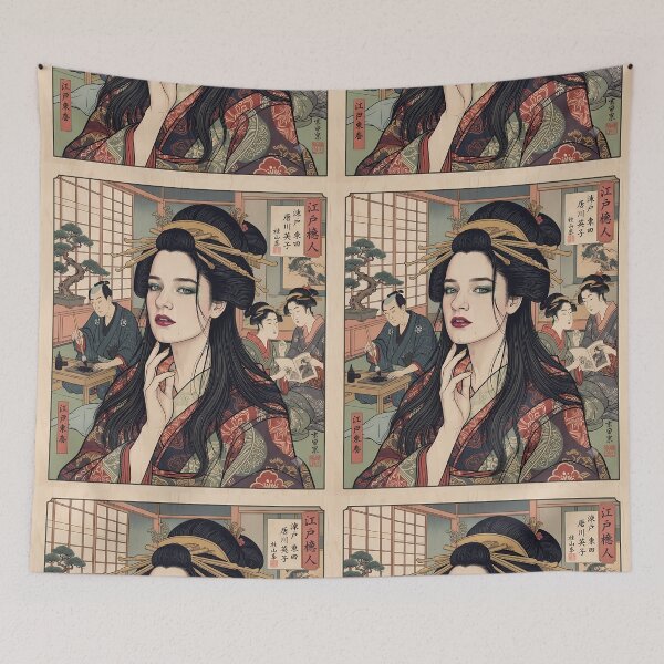 Item preview, Japanese Ukiyo-e Geisha Woodblock Art Modern Vintage Fusion designed and sold by TwinTorious.