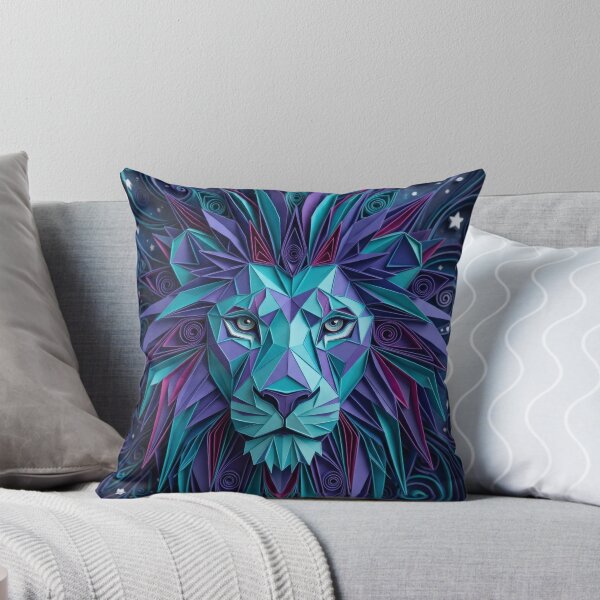 Item preview, Geometric quilled leo zodiac lion in teal starfield designed and sold by Osmose-Studio.