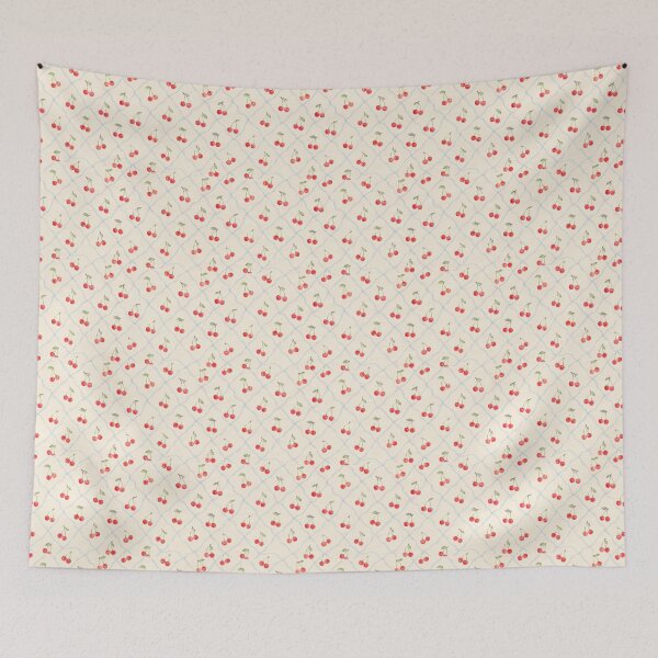 Item preview, Cherries in a Wavy Blue Lattice –  Watercolor Summer Pattern designed and sold by The Chill Paw .