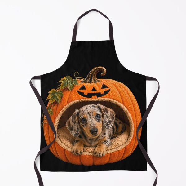 Item preview, Dapple Dachshund Halloween Pumpkin Dog – Cute Dachshund in Jack O Lantern Bed designed and sold by ManJiangHong.
