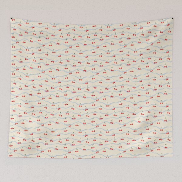 Item preview, Cherries in a Wavy Blue Lattice –  Watercolor Summer Pattern designed and sold by The Chill Paw .