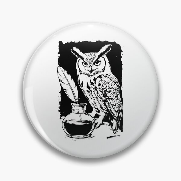 Item preview, Wise Owl Inkwell Quill - Vintage Linocut Dark Academia Scholar designed and sold by cyareq.
